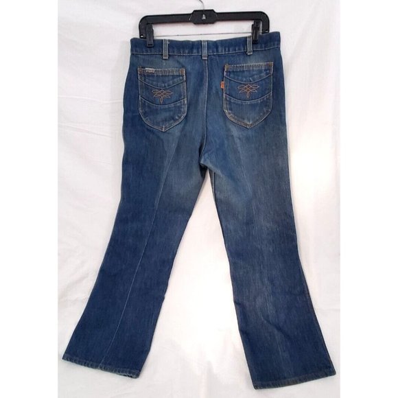 Vintage Women's Levis Wide Leg Round Pocket 32" Waist Talon Orange Tab - Picture 2 of 11
